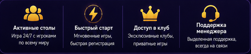 Активные столы, быстрый старт, доступ в клуб, поддержка менеджера